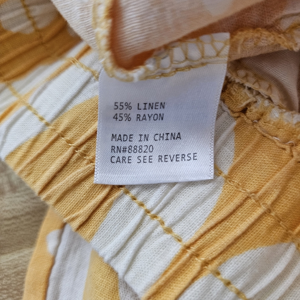 Christian Siriano Yellow Floral Linen Blend Cropped Capri Pants Sz M 24 Inseam - Picture 6 of 10